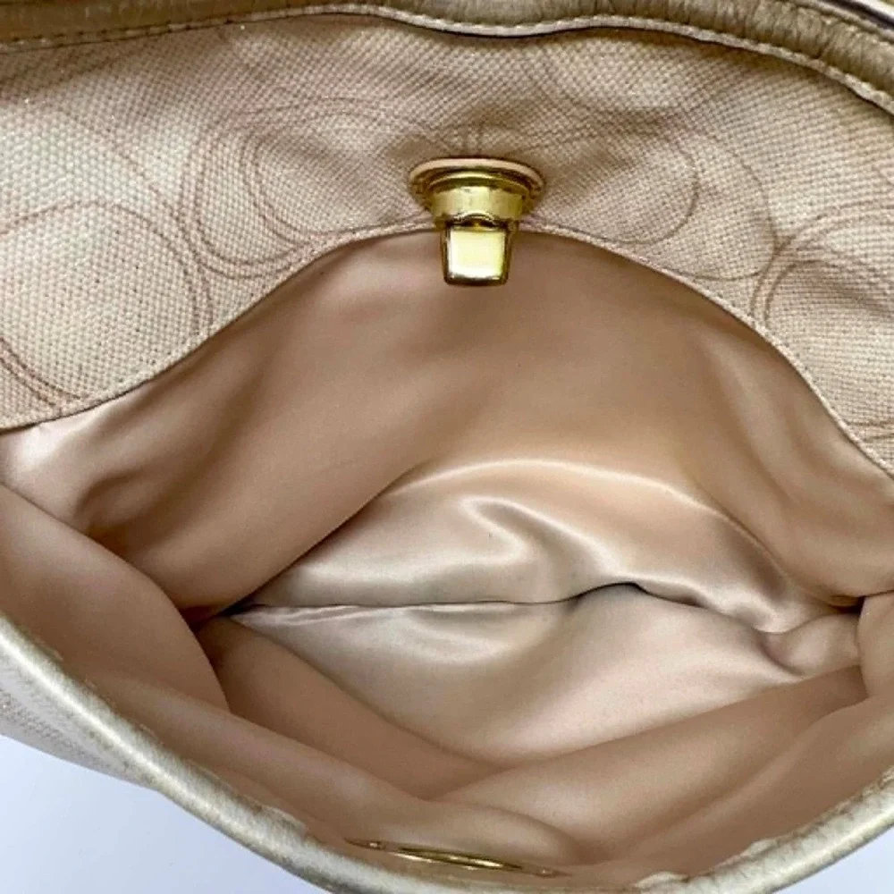 Coach F19260 Signature‎ Lurex Turnlock Crossbody Shoulder Bag Champagne Gold